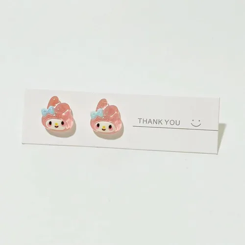 Vista 2 de Bonitos aretes de melodía de personajes de dibujos animados para mujeres y niñas, encantadores My Melody and Kurmi, aretes de animales de rana