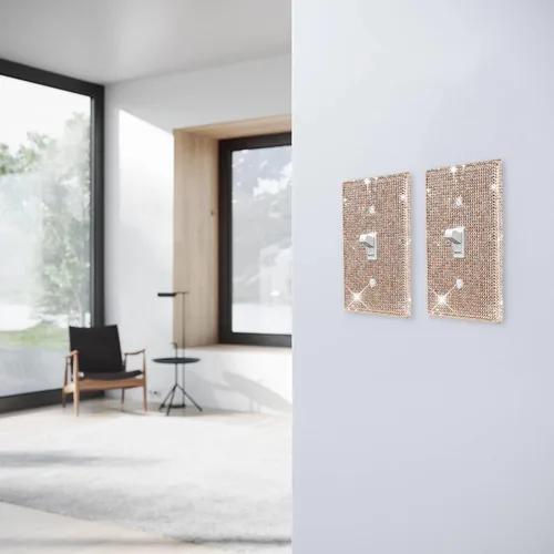 Vista 5 de Alanfox 2 placas de pared con diamantes de imitación de cristal dorado, cubierta brillante para interruptor de luz, placa para sala de estar