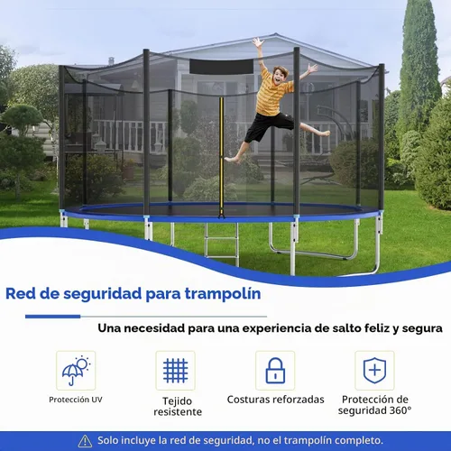 Vista 2 de GYMAX Red de trampolín, recinto de trampolín para trampolín redondo de 8, 10, 12, 14, 15, 16 pies, con cremalleras y hebillas de doble cabeza
