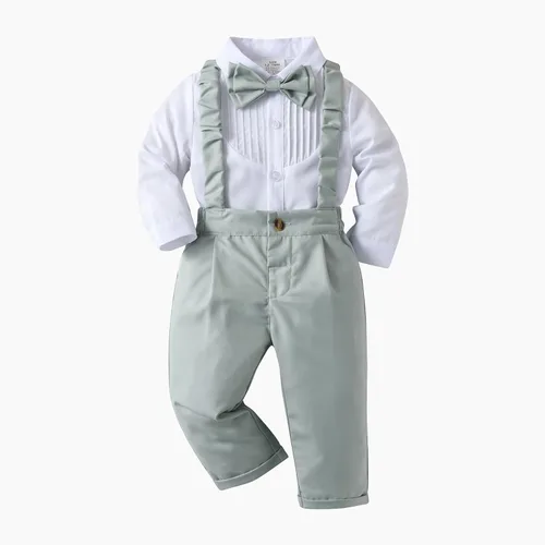 Vista 51 de Conjunto de pantalones para bebé, camisa de manga larga + pantalones + corbatín + tirantes, trajes de caballero para niños pequeños