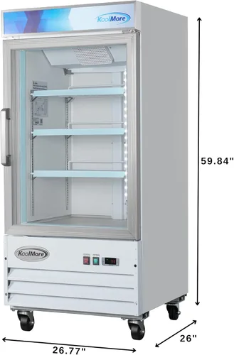 Vista 5 de KoolMore 66 cm. Refrigerador vertical comercial para exhibición con una puerta de vidrio blanco - 9 pies cúbicos (MDF-1GD-9C-WH)