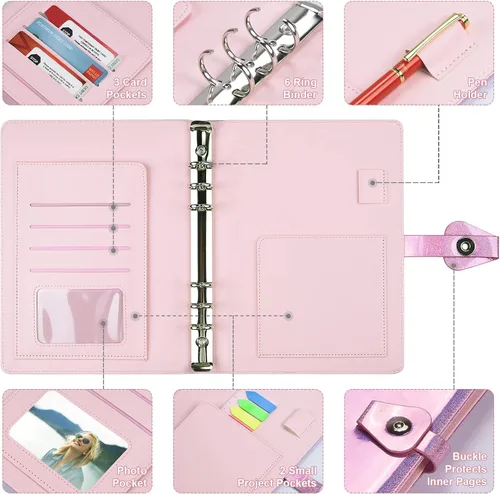 Vista 3 de Cuaderno de diario, planificador organizador de carpetas rellenables, cuaderno de escritura de negocios de cuero para mujeres y hombres, diario