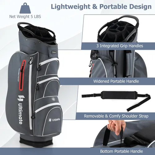 Vista 4 de Bolsa de carrito de golf Tangkula con divisores superiores de 15 vías, bolsa ligera para palos de golf con hueco individual para putter y 7 Gris