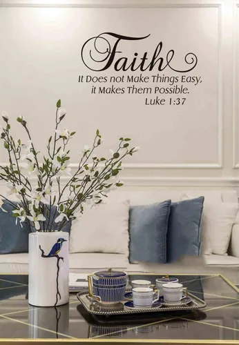 Vista 3 de Calcomanías de pared cristianas de Lucas 1:37, Faith It Does Not Make Things Easy It Makes Them Possible Bible Versículo Pegatinas de pared, citas