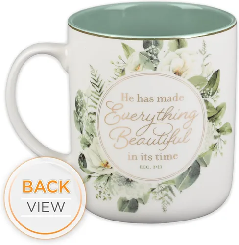 Vista 3 de Christian Art Gifts Taza grande de cerámica inspiradora para café y té con texto en inglés «Everything Beautiful Encouraging Bible Verse»