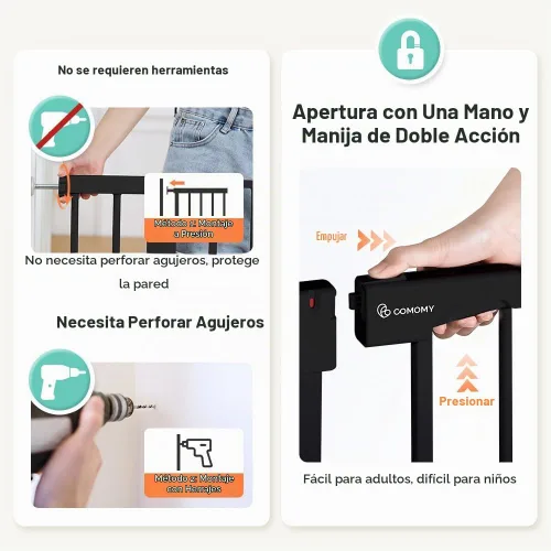 Vista 3 de COMOMY Puerta de bebé de 29.5-43.3 pulgadas extra ancha para puertas de Negro