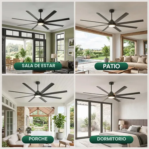Vista 9 de 72 Inch Outdoor Ceiling Fan with Light, Modern Black Smart Ceiling Fan with Alexa/App/Remote Control, 8 Anti-Rust Aluminum Blades, High 9799 CFM