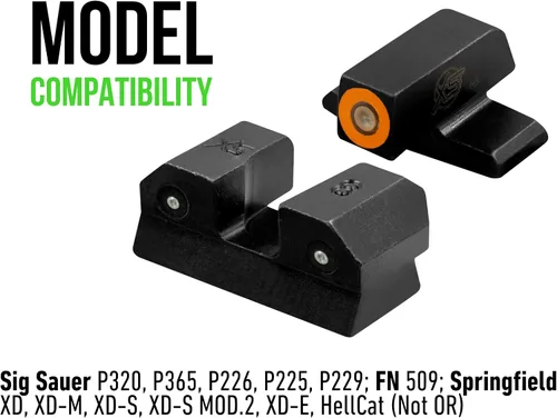 Vista 2 de XS SIGHTS R3D Tritio - Mira nocturna para pistolas S&W M&P, Sig, Canik, Taurus y HK, tritio delantero y trasero que brilla en la oscuridad