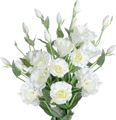 Vista 8 de Grand Verde Eustoma - Ramo de flores artificiales de 30 pulgadas de largo, ramo de rosas sintéticas, docenas de cabezas de seda que florecen