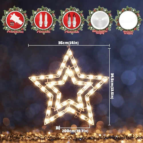 Vista 6 de Luces de silueta de ventana de Navidad de 14 pulgadas, escultura de Navidad de 50 litros, incluye: estrella x1