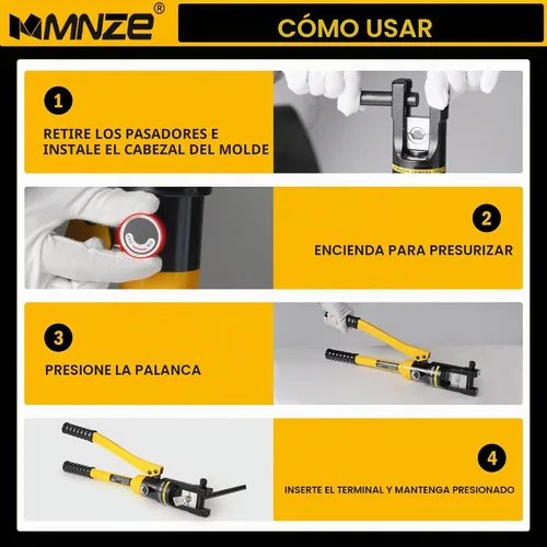 Vista 4 de Alicates de crimpado hidráulico de 16 toneladas de 6 AWG a 600 MCM Kit de herramientas de prensado hidráulico de mano con terminal de cable