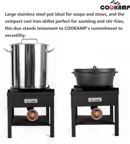 Vista 5 de COOKAMP Cocina de gas propano de alta presión de 1 quemador para exteriores, 260000 BTU con regulador ajustable de 0-30 PSI y manguera trenzada