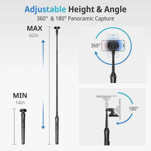 Vista 2 de UBeesize Trípode magnético para teléfono selfie de 62 pulgadas con control remoto inalámbrico, soporte extensible para teléfono celular, compatible