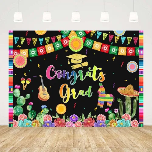 Vista 7 de Telón de fondo mexicano de 7 x 5 pies, decoración de fiesta de graduación mexicana 2022, abanicos de papel, flores, fotografía, fondo de tela