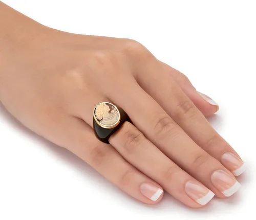 Vista 3 de PalmBeach - Anillo de ónix negro natural con forma ovalada de oro amarillo de 10 quilates, tallas 6-10