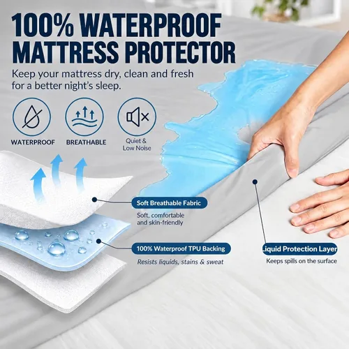 Vista 2 de Sábana bajera tamaño matrimonial para colchón de aire, protector de colchón de aire impermeable con bolsillo profundo de 7 a 15 pulgadas, para cama