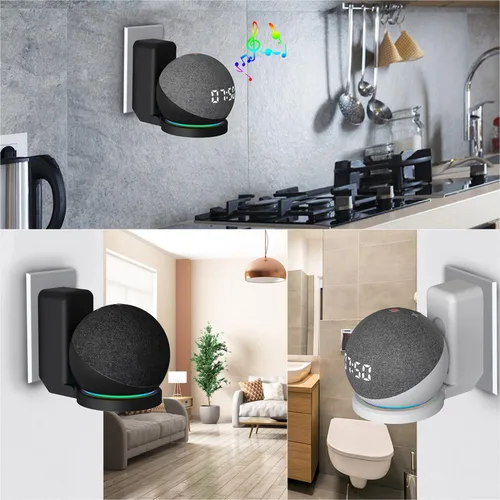 Vista 4 de BEWZI - Soporte de pared para Amazon Echo Dot 5ª generación (versión 2022) con almacenamiento de cables, fácil de instalar y ahorra espacio