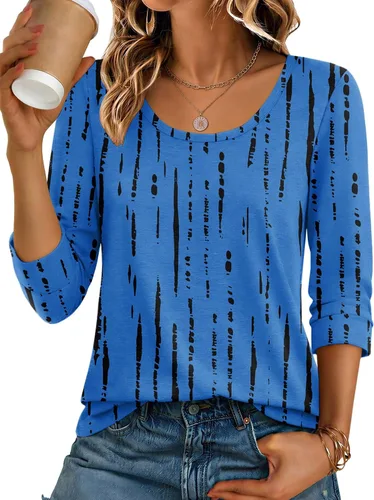 Vista 10 de Ekouaer Camisetas básicas casuales de manga 3/4 para mujer, cuello redondo Rayado Caqui
