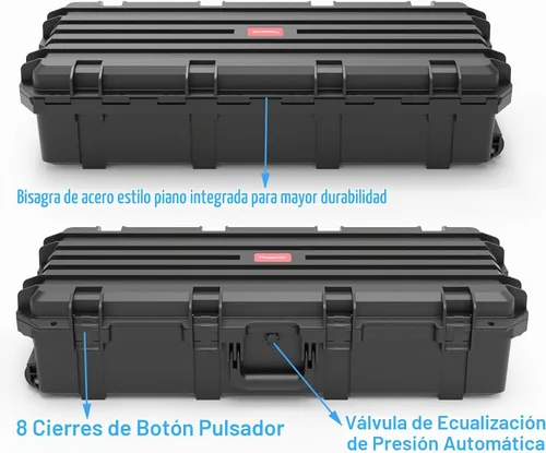 Vista 5 de Regetek Funda impermeable con ruedas de 42 x 20 x 10 pulgadas, con espuma/ruedas/3 asas grandes para cámara, herramienta, equipo, a prueba
