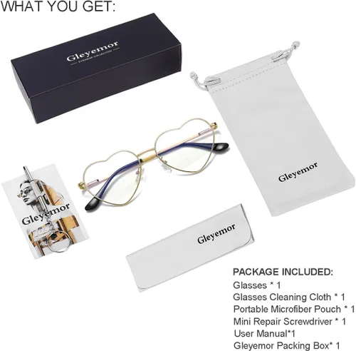 Vista 7 de Gleyemor Gafas de luz azul en forma de corazón para mujer, bonitas gafas de computadora
