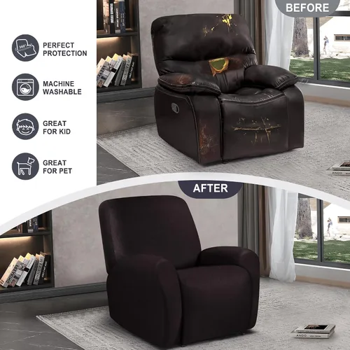 Vista 5 de ANARACHON Fundas para sillas reclinables con aspecto de cuero, funda elástica de 4 piezas, funda suave para silla reclinable, protector de muebles