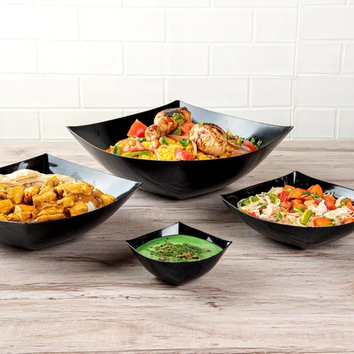 Vista 7 de Restaurantware Moderna - Cuencos de plástico de lujo de 8 onzas, 10 cuencos cuadrados desechables para ensalada, duraderos y resistentes