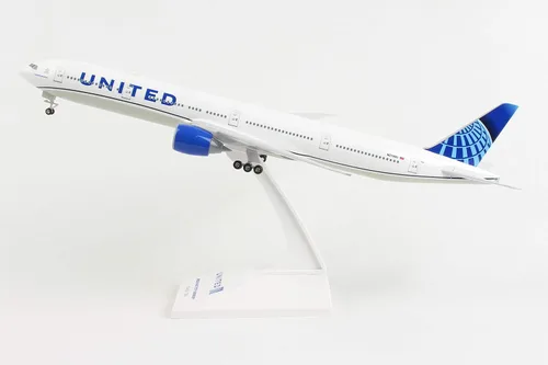 Vista 6 de Daron SkyMarks United 777-300ER 1/200 c/engranaje SKR1054 2019 Librea Azul, Blanco