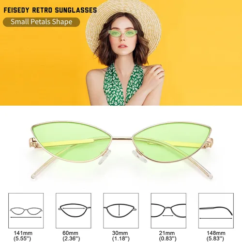 Vista 65 de FEISEDY Gafas de sol de diseñador de moda Retro pequeños pétalos forma arco templo diseño B2298