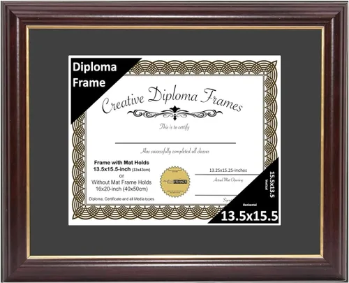 Vista 46 de Creative Picture Frames Marco para Diploma de Caoba con Borde Dorado de 12x16 pulgadas con Vidrio y Paspartú Negro y Colgadores de Pared Instalados
