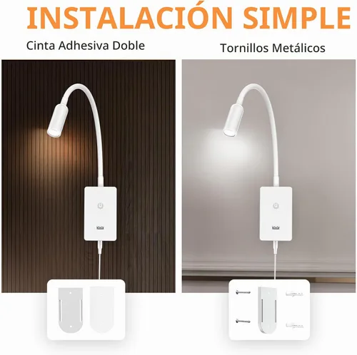 Vista 5 de Luz LED de lectura de cabecera montada en la pared con control remoto inalámbrico, lámpara LED flexible blanca de pared para dormitorio, iluminación