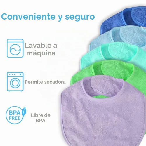 Vista 4 de Vicloon - Paquete de 8 baberos de rizo para bebé, ajuste ajustable
