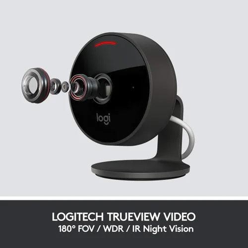 Vista 5 de Logitech Circle View - Cámara de seguridad para el hogar con cable resistente a la intemperie, video TrueView, gran angular de 180°, HD de 1080p