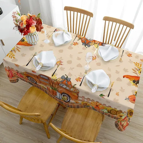 Vista 5 de Hexagram Mantel rectangular de otoño de 50 x 70 pulgadas, mantel de otoño naranja Mantel de camión de calabaza para el hogar, cocina, decoración