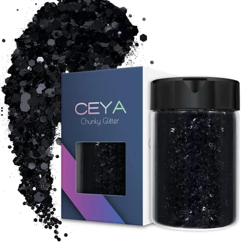 Vista 15 de Ceya Juego de purpurina gruesa de 32 colores, 11.28 onzas/11.29 oz de purpurina para manualidades en polvo mezclado con copos gruesos y finos cada