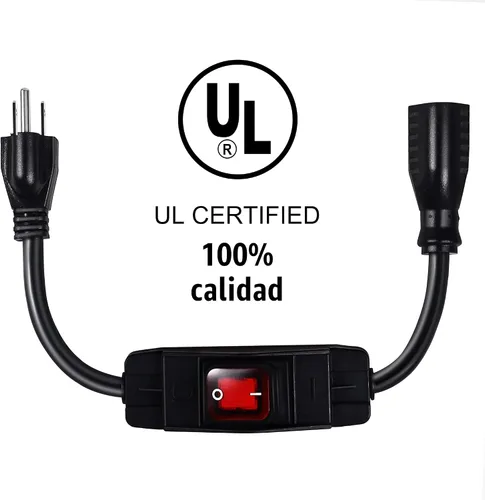 Vista 2 de Cable de extensión de interruptor de encendido/apagado impermeable para exteriores, resistente 125 V/250 V, cable SJTW negro (1.5 pies, negro)