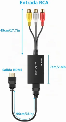 Vista 7 de Tengchi Convertidor RCA a HDMI, adaptador compuesto a HDMI compatible con 1080P PAL/NTSC compatible con PS One, PS2, PS3, STB, Xbox, VHS, VCR