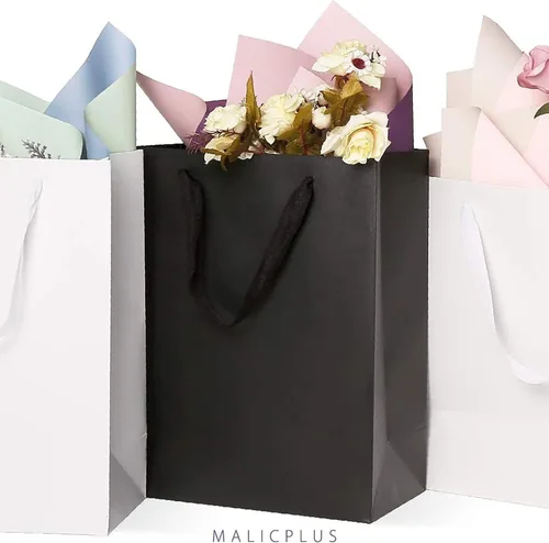 Vista 6 de 12 bolsas de regalo grandes de 10 x 5 x 13 pulgadas, bolsas de regalo grandes de color negro mate con asas para todas las ocasiones