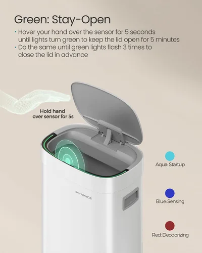 Vista 4 de SONGMICS Cubo de Basura de Cocina, Cubo de Basura con Sensor de Movimiento de 17.2 Galones (65 L), Cubo de Basura de Acero Inoxidable, Control