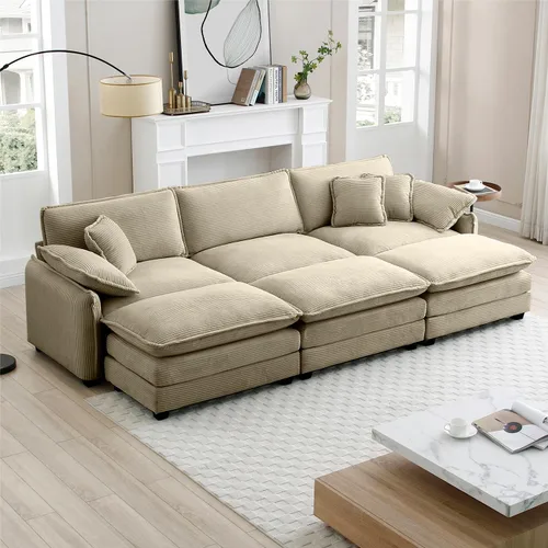 Vista 11 de Sofá de nube de gran tamaño con 3 otomanas, asiento profundo de 25.52 pulgadas de pana cómodo sofá cama de 3 plazas, moderno sofá modular modular