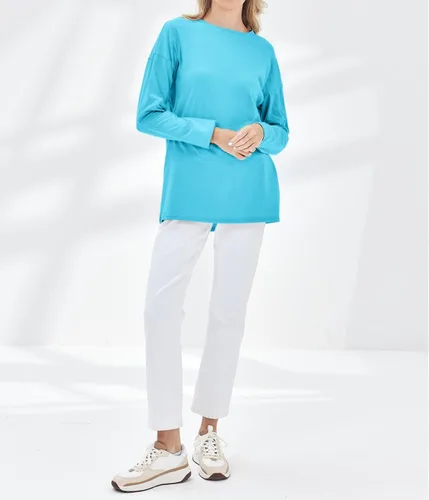 Vista 89 de Fisoew Camisetas de manga larga para mujer, holgadas, casuales, con cuello redondo, blusa suave