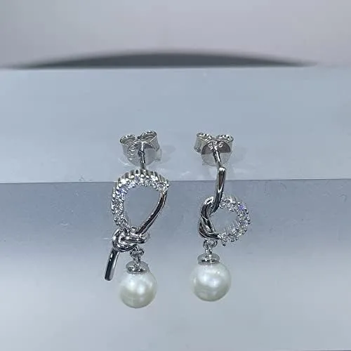 Vista 3 de Pendientes de perlas naturales Platium 5A con detalles de diamantes brillantes, hermoso regalo para ella