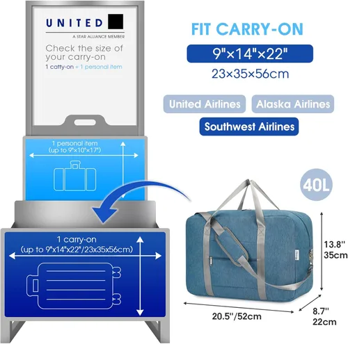 Vista 2 de For Spirit Airlines - Bolsa de viaje plegable de 18 x 14 x 8 pulgadas, bolsa de viaje para llevar en el equipaje durante la noche para mujeres