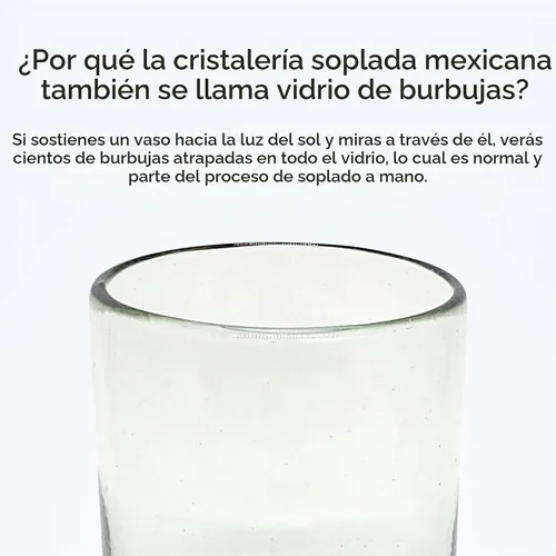 Vista 3 de Clear Blown - Juego de 6 vasos de 10 onzas, cristalería mexicana hecha a mano, vidrio reciclado, sin plomo ni toxinas (mezclador)