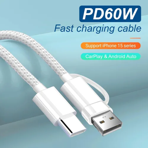 Vista 2 de Cargador de pared USB C delgado de 18 W y 2 en 1 para cable USB C de Apple (3.3 pies/60 W), cable USB C trenzado para CarPlay, Android Auto, iPhone