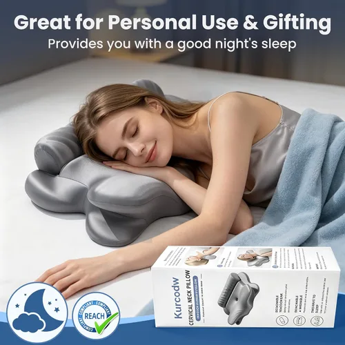 Vista 8 de Almohada cervical para aliviar el dolor de cuello, almohada ortopédica 2 en 1 para dormir, almohada ergonómica de espuma viscoelástica de contorno