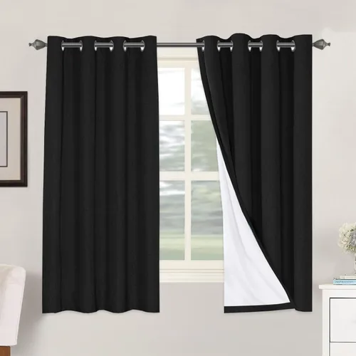 Vista 208 de H.VERSAILTEX Cortinas 100% opacas con aislamiento térmico, texturizadas, de lino, con bloqueo completo de calor y luz, para sala de estar y Negro