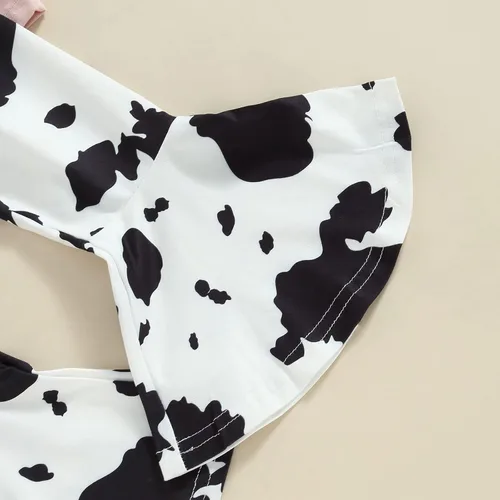 Vista 35 de fhutpw Conjunto de camiseta de manga corta con estampado de vaca y pantalones acampanados de dibujos animados para niñas