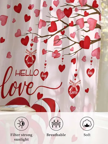 Vista 6 de Cortinas CosyBright Feliz Día de San Valentín, 63 Pulgadas de Largo, 2 Paneles, Gnomos, Cortina de Ventana Roja, Corazón de Amor, Árbol, Cortinas