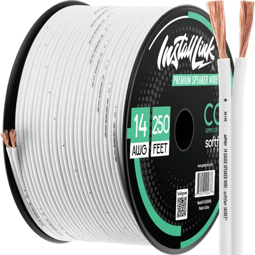 Vista 10 de Install Link Cable de altavoz de calibre 14 (blanco) para cable de audio de automóvil, hogar o RV, 100 pies, CCA