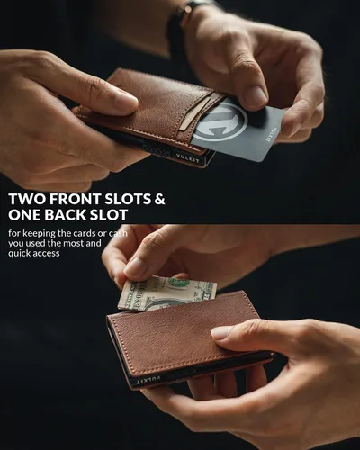 Vista 54 de VULKIT Billeteras delgadas para hombre, con bloqueo RFID, diseño minimalista con capacidad para hasta 11 tarjetas, Negro -, Minimalista